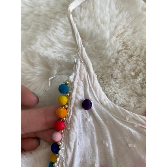 Entro Gauzy White Pink Tie Dye Colorful PomPom Spaghetti Strap Tank Sz L - Picture 12 of 12